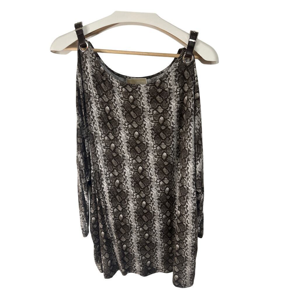 Michael Michael Kors Cold Shoulder Top, Womens Large, Animal Print